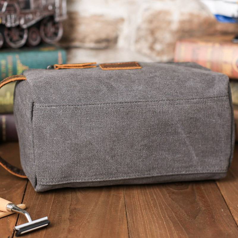 Groomsmen Gifts - Toiletry Bag, Dopp Kit, Brown Leather and Gray Canvas with Flip Top Open, Best Man, Groomsman, Wedding Gift,Christmas gift - icambag