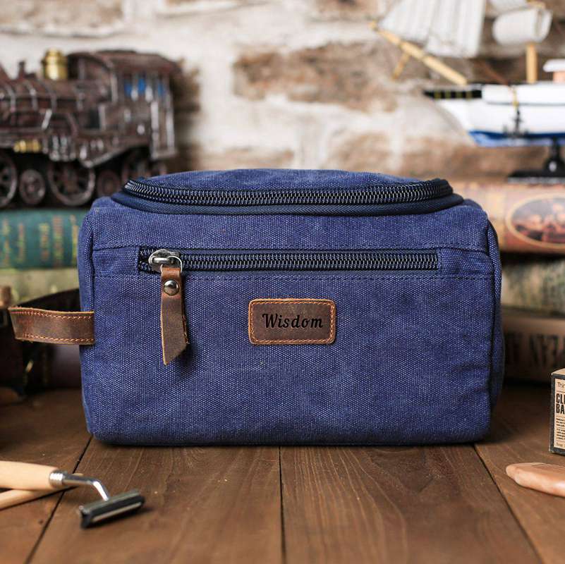 Personalized Groomsmen Gift, Dopp Kit Bag Customized Canvas Toiletry Bag Make Up Bag Monogram Mens Toiletry Bag - icambag