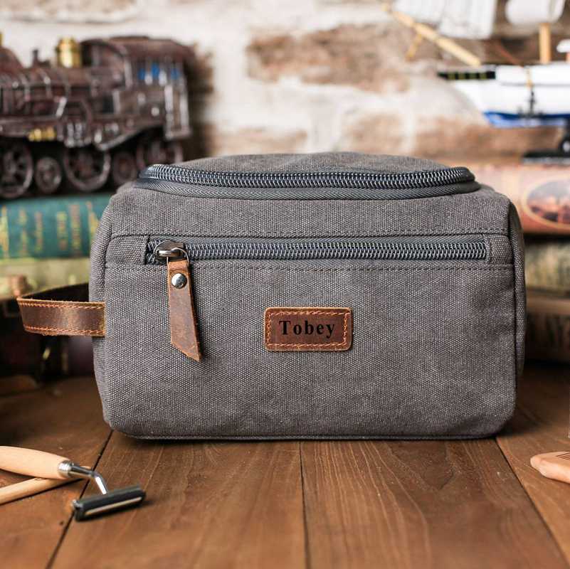 Personalized Groomsmen Gift, Dopp Kit Bag Customized Canvas Toiletry Bag Make Up Bag Monogram Mens Toiletry Bag - icambag