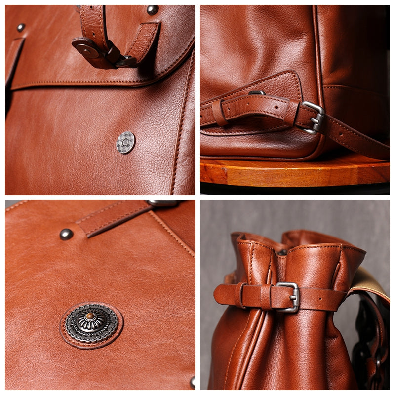 Backpack Casual Backpack Large Capacity Computer Bag Vintage Leather Travel Bag - icambag