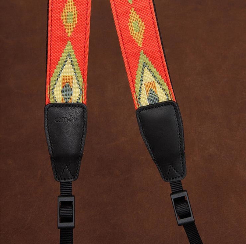 Orange Embroidery Series Flowers Pattern brown Handmade DSLR Leather Camera Strap 7590 - icambag