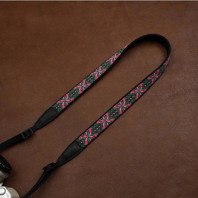 Green DSLR Strap Canon Handmade Leather Camera Strap Embroidered Style 7556 - icambag