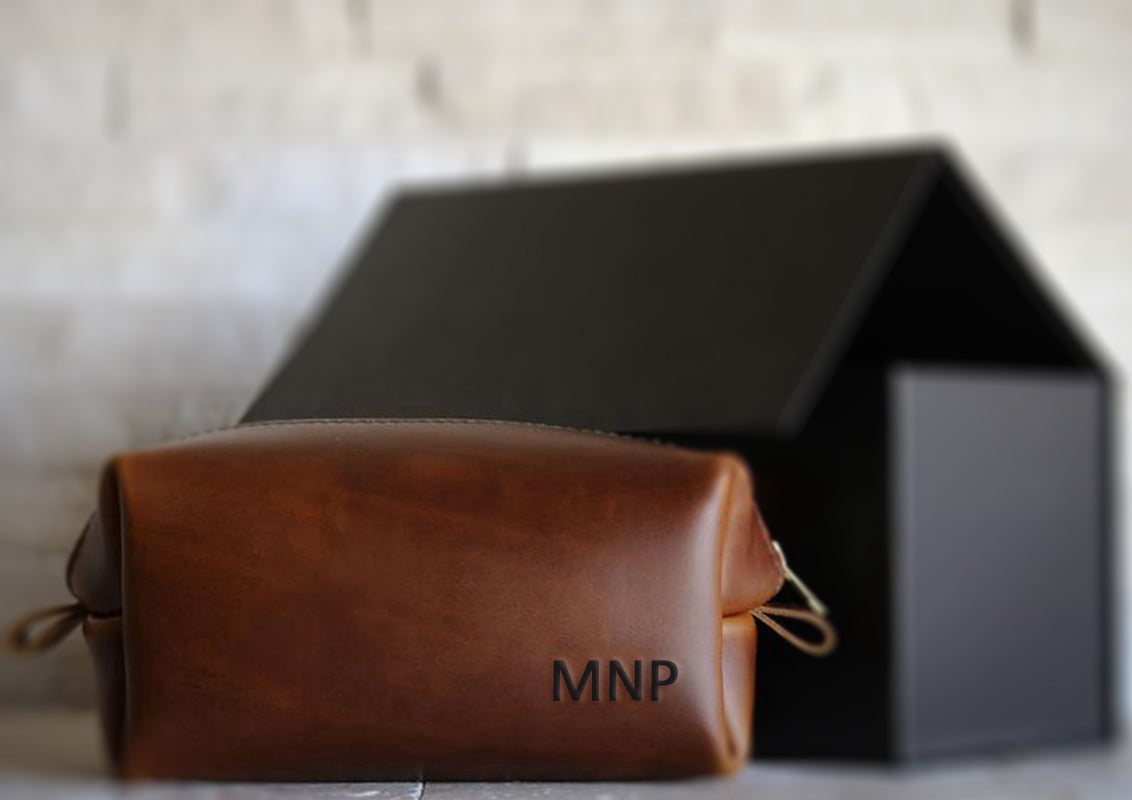 Personalized Toiletry Bag Groomsmen Gift Father Gift for Mens Mens Gift for Him Leather Dopp Kit Bag Groom Gift Groomsman Gift - icambag