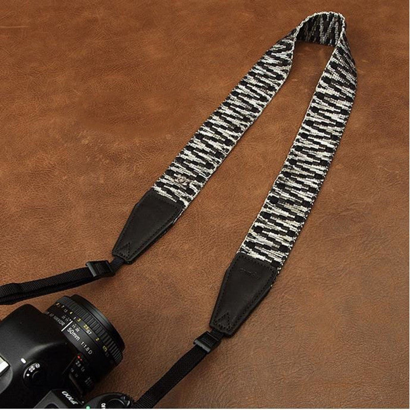 Black White Stripes Leather Camera Strap For Sony/Nikon/Canon - icambag