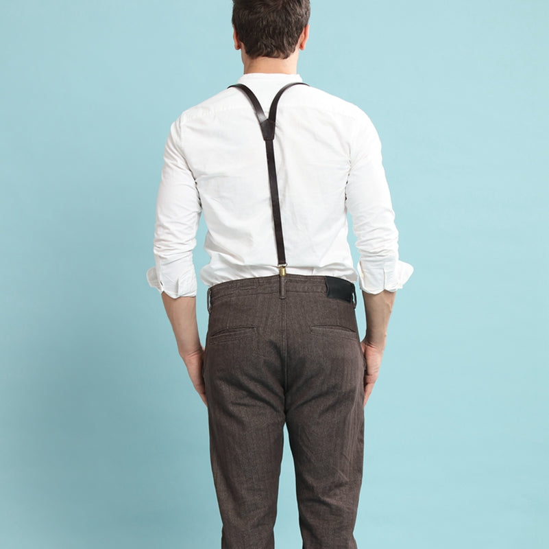 Wedding Groomsmen Suspender, Black Coffee Leather Suspenders,Suspenders for men - icambag