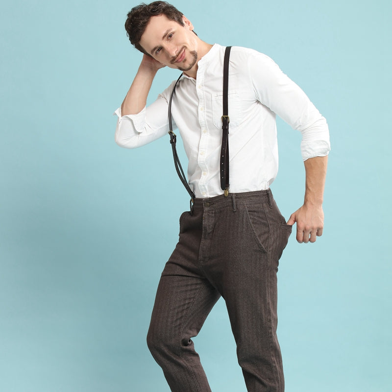Wedding Groomsmen Suspender, Black Coffee Leather Suspenders,Suspenders for men - icambag