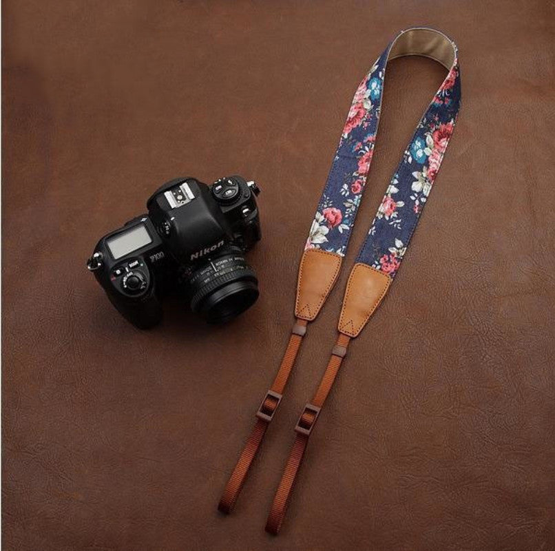 Blue Cowboy Flower Handmade Leather Camera Strap Brown 7134 - icambag