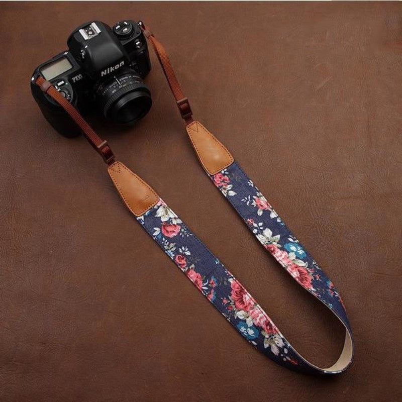 Blue Cowboy Flower Handmade Leather Camera Strap Brown 7134 - icambag