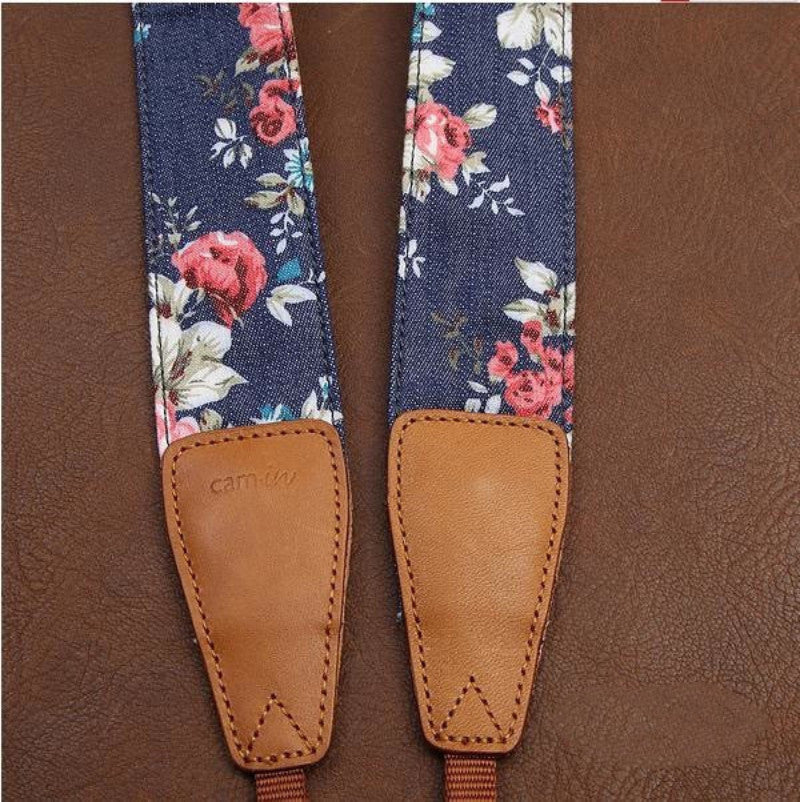 Blue Cowboy Flower Handmade Leather Camera Strap Brown 7134 - icambag