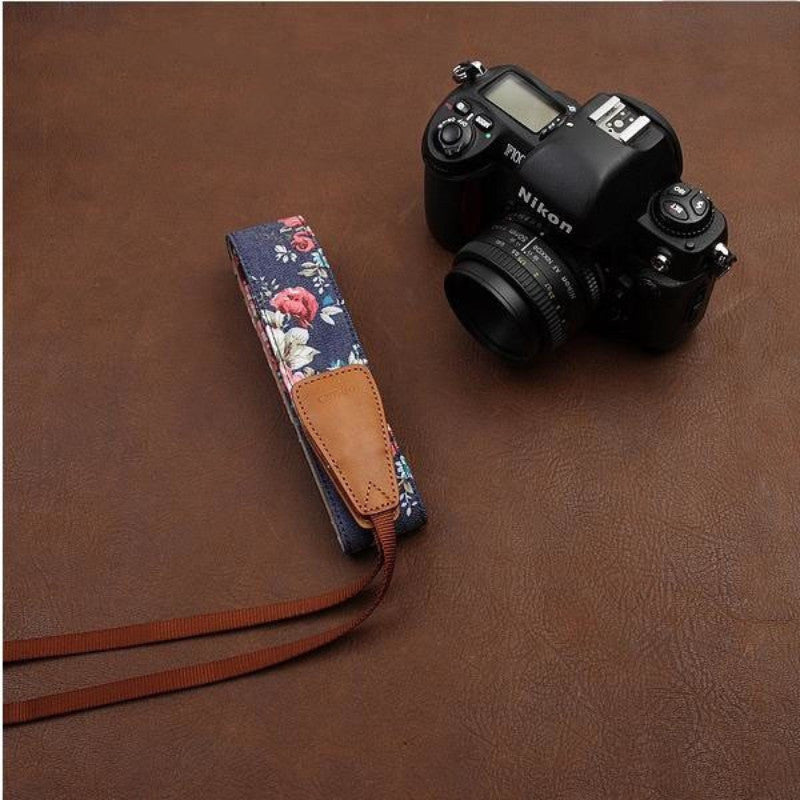 Blue Cowboy Flower Handmade Leather Camera Strap Brown 7134 - icambag