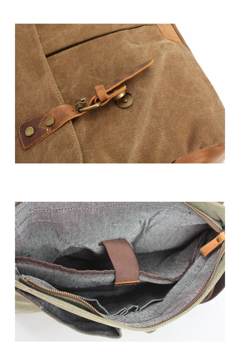 Canvas Leather Travel Bag Single Shoulder Bag Messenger Laptop Bag 1806 - icambag