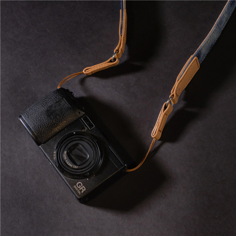 Genuine Leather Cotton Denim DSLR Camera Strap CCS00310 - icambag