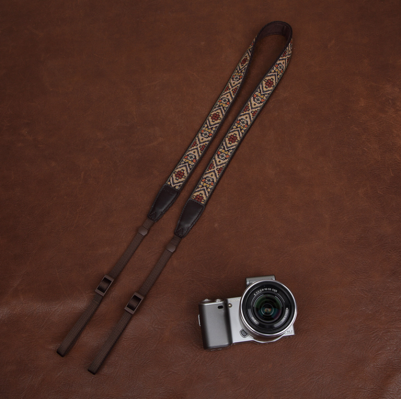 Embroidery Series Brown Handmade DSLR Leather Camera Strap 7456 - icambag