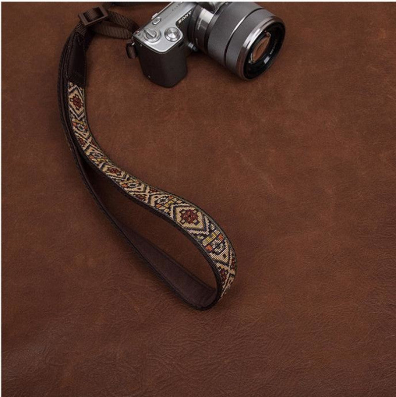 Embroidery Series Brown Handmade DSLR Leather Camera Strap 7456 - icambag