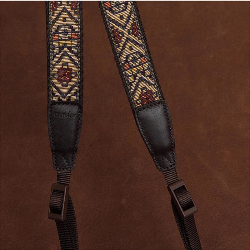 Embroidery Series Brown Handmade DSLR Leather Camera Strap 7456 - icambag