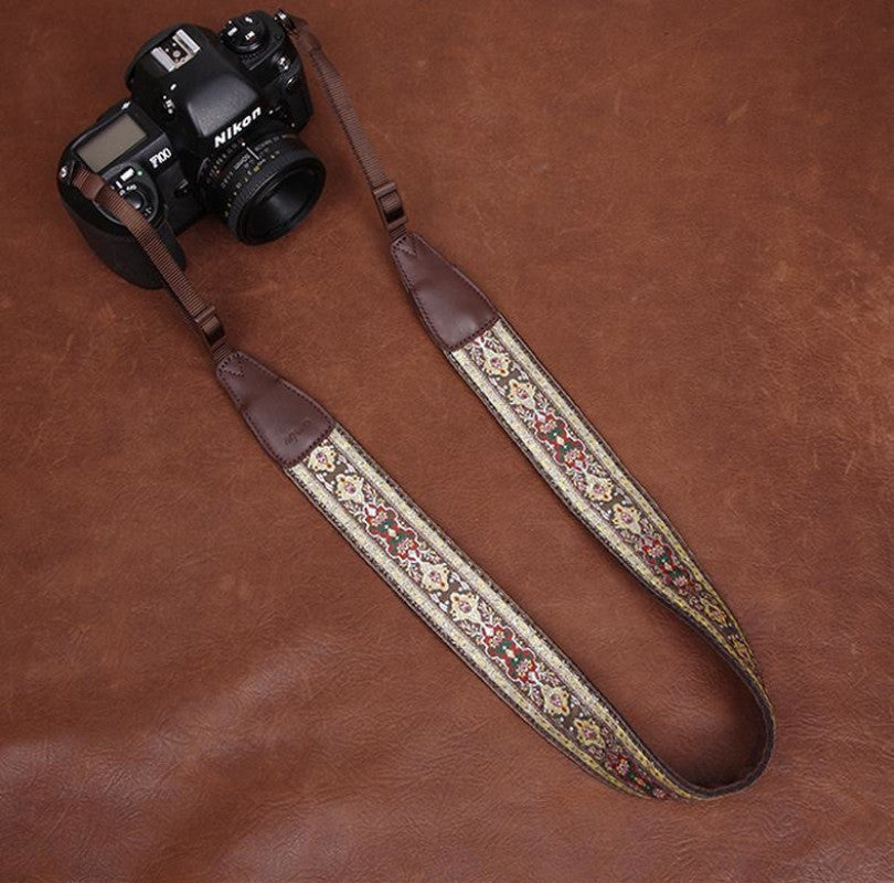 Embroidery Series brown Handmade DSLR Leather Camera Strap 7440 - icambag