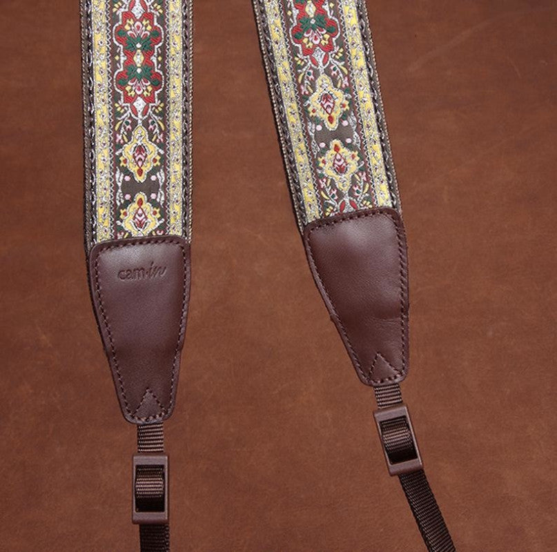 Embroidery Series brown Handmade DSLR Leather Camera Strap 7440 - icambag