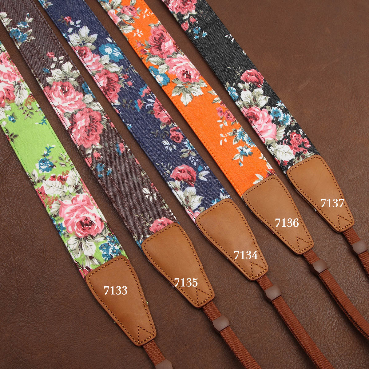 Green Cowboy Flower Handmade Leather Camera Strap Brown - icambag