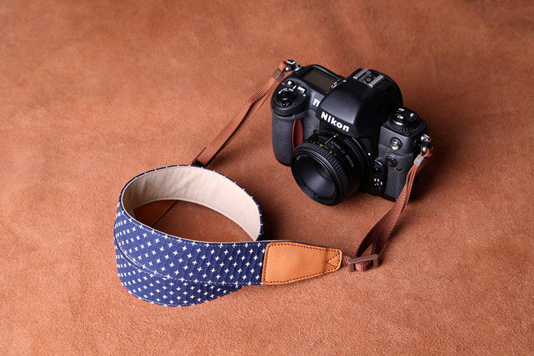 Cowboy Little White Dot Strap Handmade Leather DSLR Camera Strap in Brown CS081 - icambag