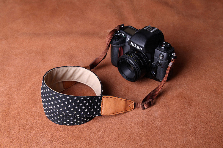 Cowboy Little White Dot Strap Handmade Leather DSLR Camera Strap in Brown CS081 - icambag