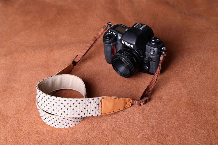 Cowboy Little White Dot Strap Handmade Leather DSLR Camera Strap in Brown CS081 - icambag