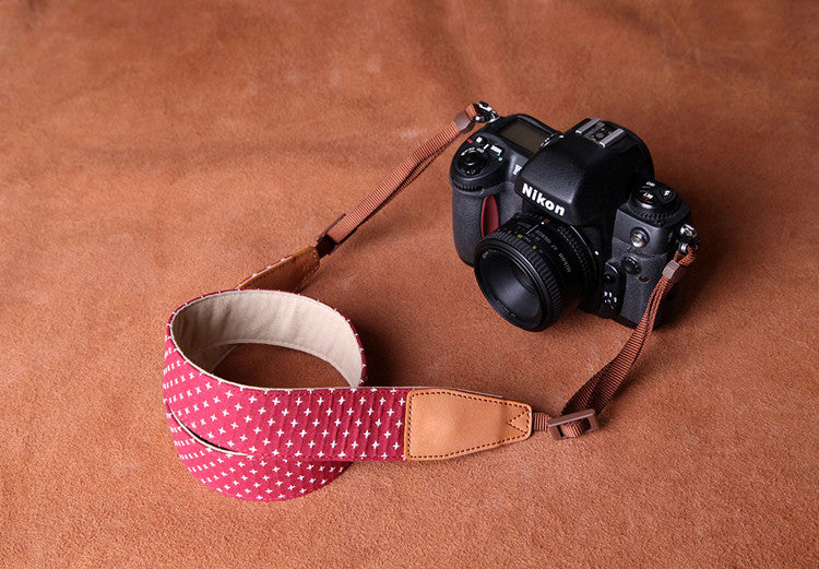 Cowboy Little White Dot Strap Handmade Leather DSLR Camera Strap in Brown CS081 - icambag