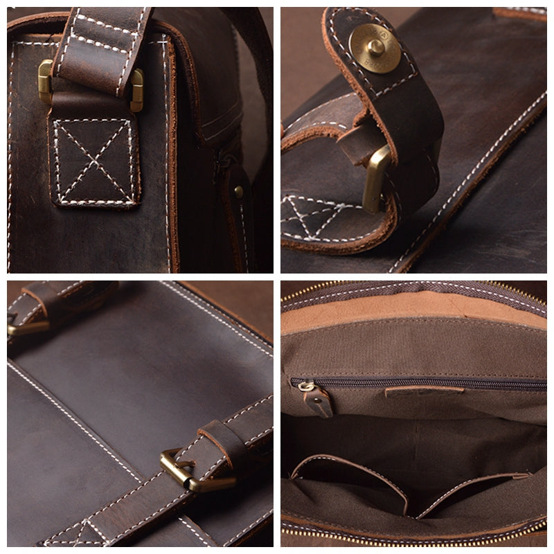 Original First Layer Cowhide Retro Single Shoulder Cross Body Bag Male Handmade Crazy Horse Skin Postman Package Casual Bags - icambag