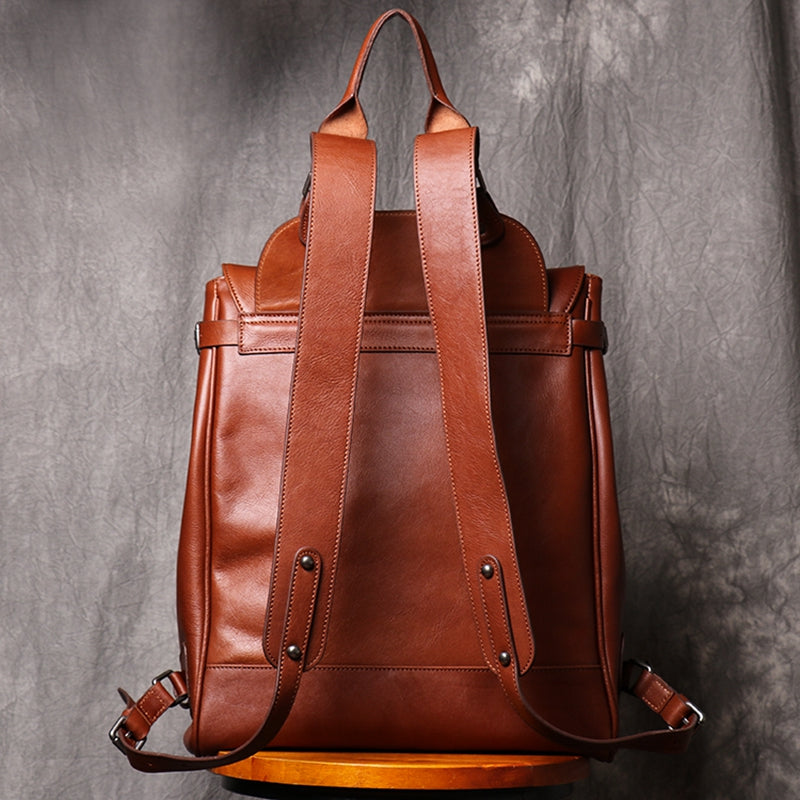 Backpack Casual Backpack Large Capacity Computer Bag Vintage Leather Travel Bag - icambag