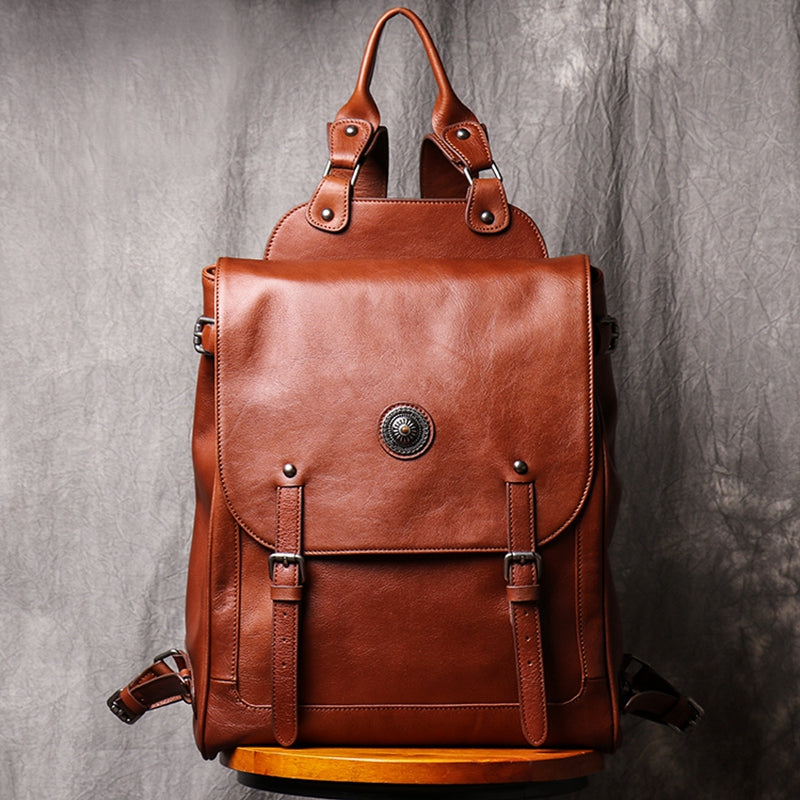 Backpack Casual Backpack Large Capacity Computer Bag Vintage Leather Travel Bag - icambag