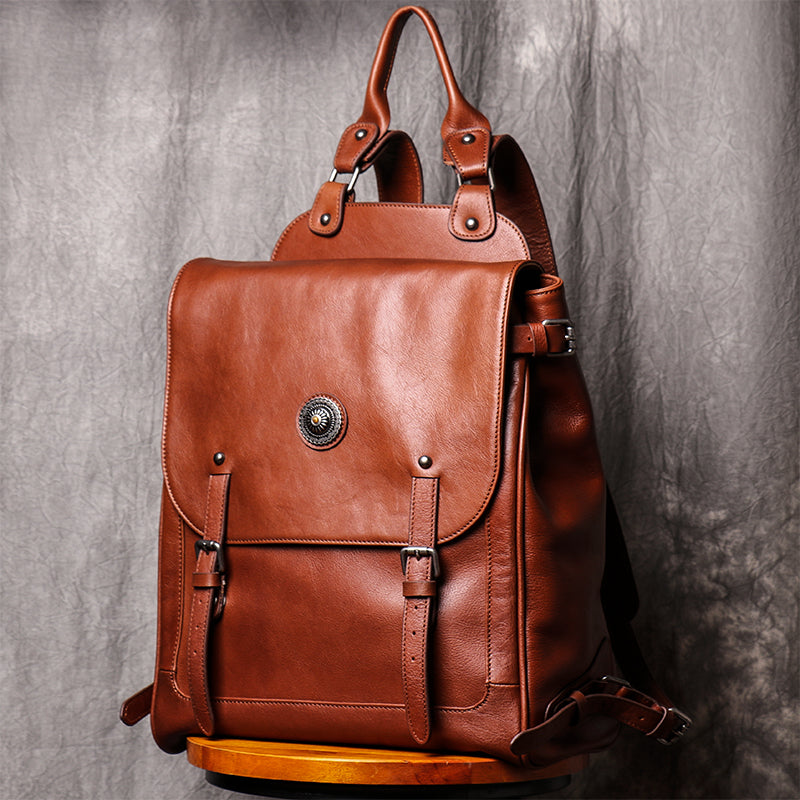 Backpack Casual Backpack Large Capacity Computer Bag Vintage Leather Travel Bag - icambag
