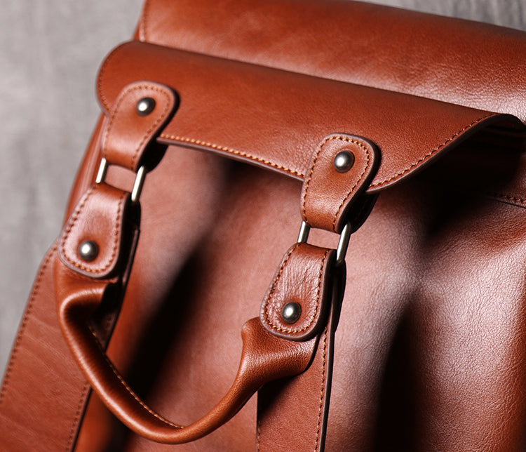 Backpack Casual Backpack Large Capacity Computer Bag Vintage Leather Travel Bag - icambag