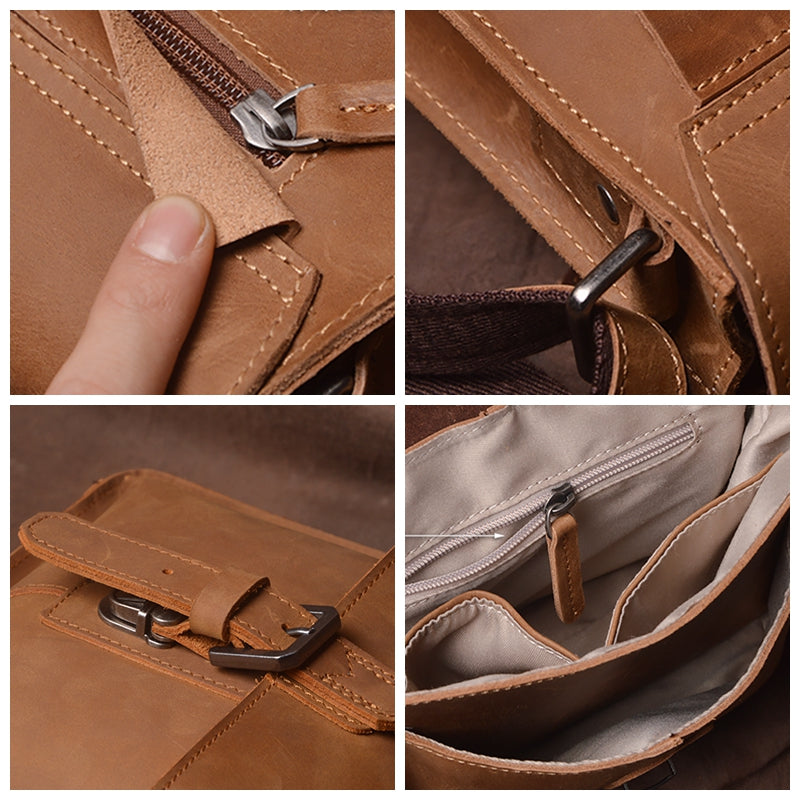 Original Retro Crazy Horse Skin Single Shoulder Bag Handmade Cross Body Bag Leather Postman Bag Simple Men And Women's Bags - icambag