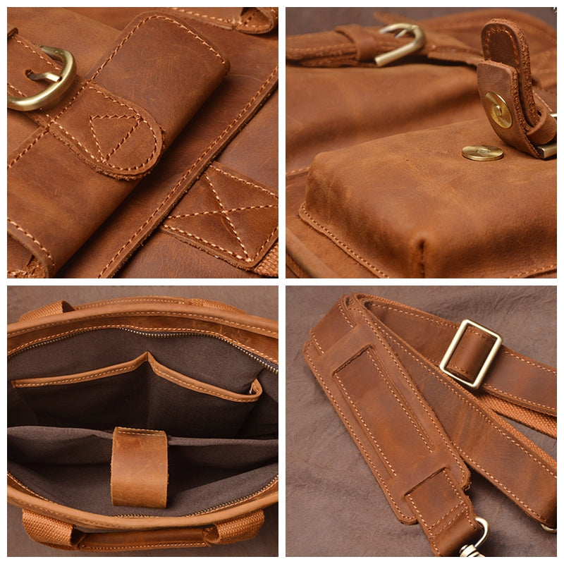 Men's Message Bag Vintage Handmade Head Leather Briefcase Cross-Body Bag Casual Crazy Horse Leather bag - icambag