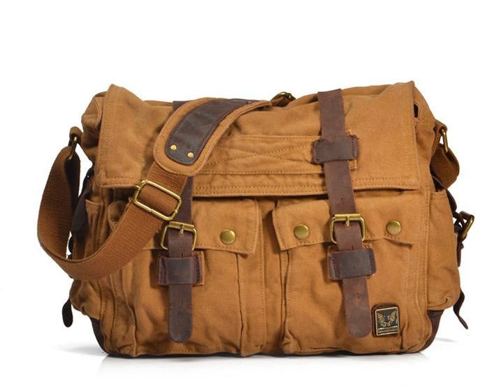 Yellow DSLR Canvas Leather Camera Bag - icambag