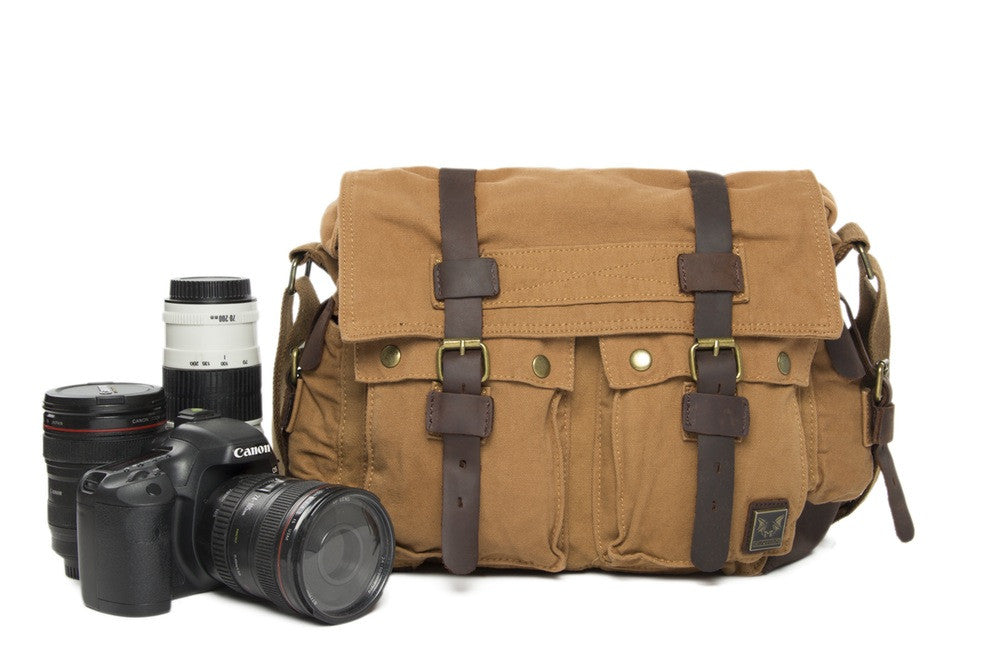 Yellow DSLR Vintage Leather Camera Bag - icambag