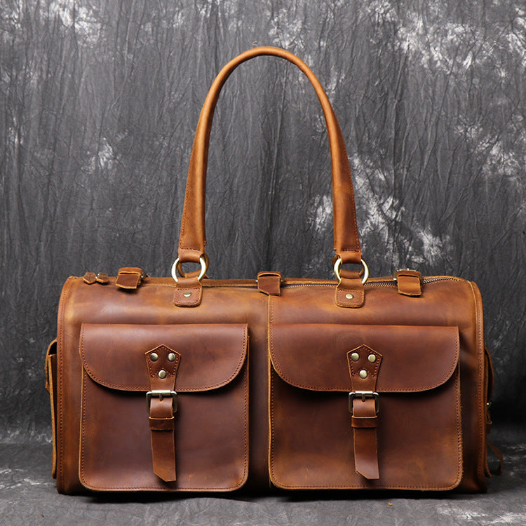 Man's Crazy Horse Leather Duffel Bag Tote Travel Bags Leather Bag - icambag