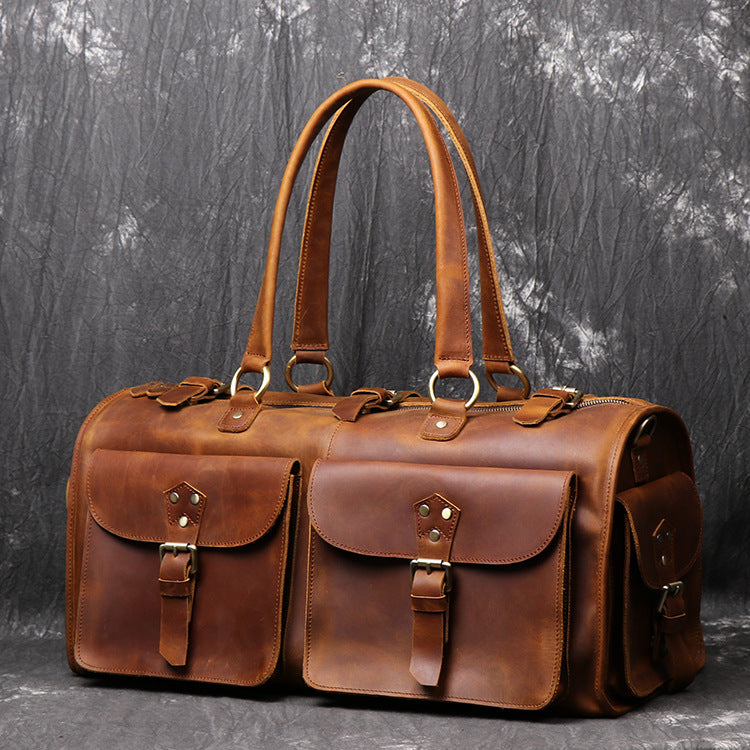 Man's Crazy Horse Leather Duffel Bag Tote Travel Bags Leather Bag - icambag