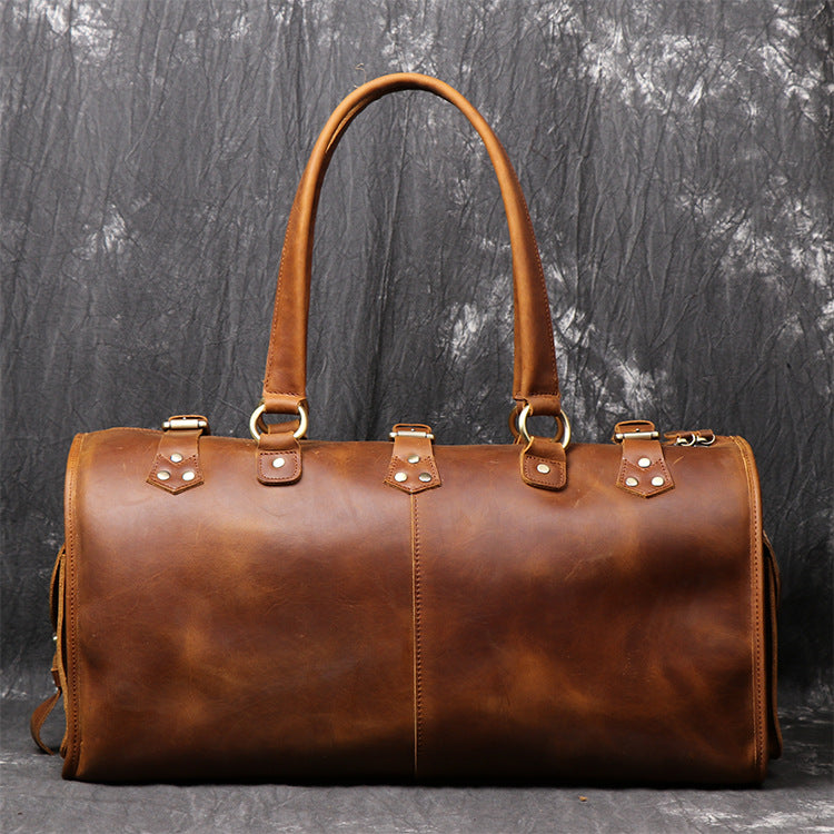 Man's Crazy Horse Leather Duffel Bag Tote Travel Bags Leather Bag - icambag