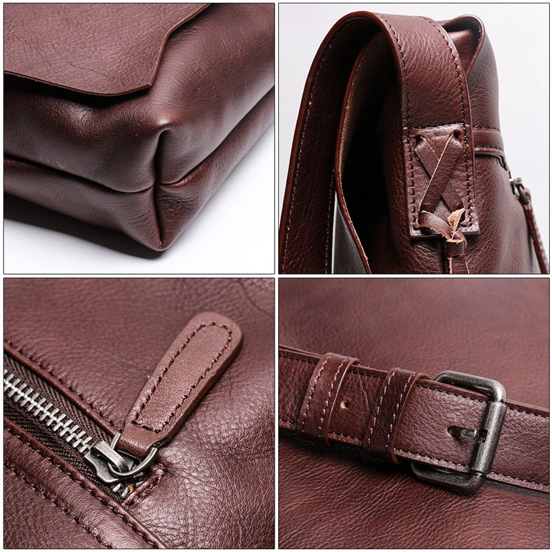 Personalized Leather Bag, Gift Gor Him,Genuine Leather Messenger Bag for Men, - icambag