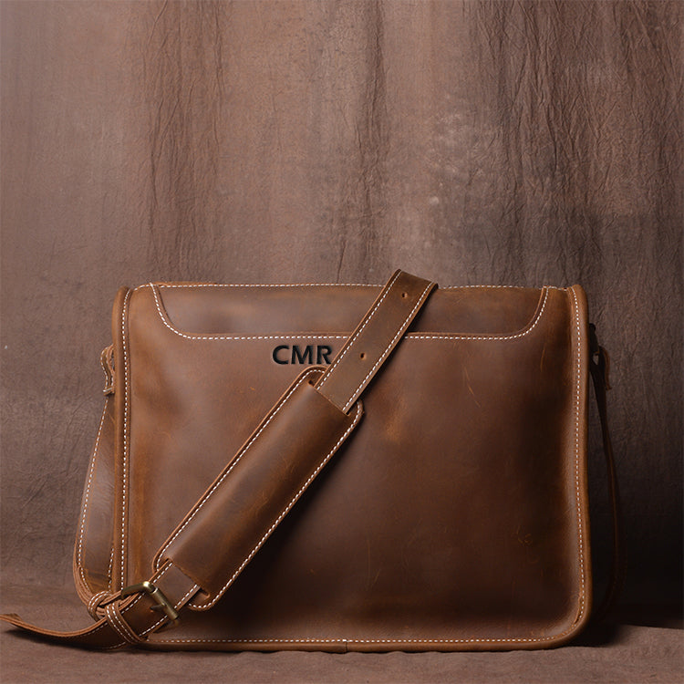 Handmade Casual Vintage Crazy Horse Skin Single Shoulder Bag Simple Leather Messenger Bag Cross Body Bag - icambag