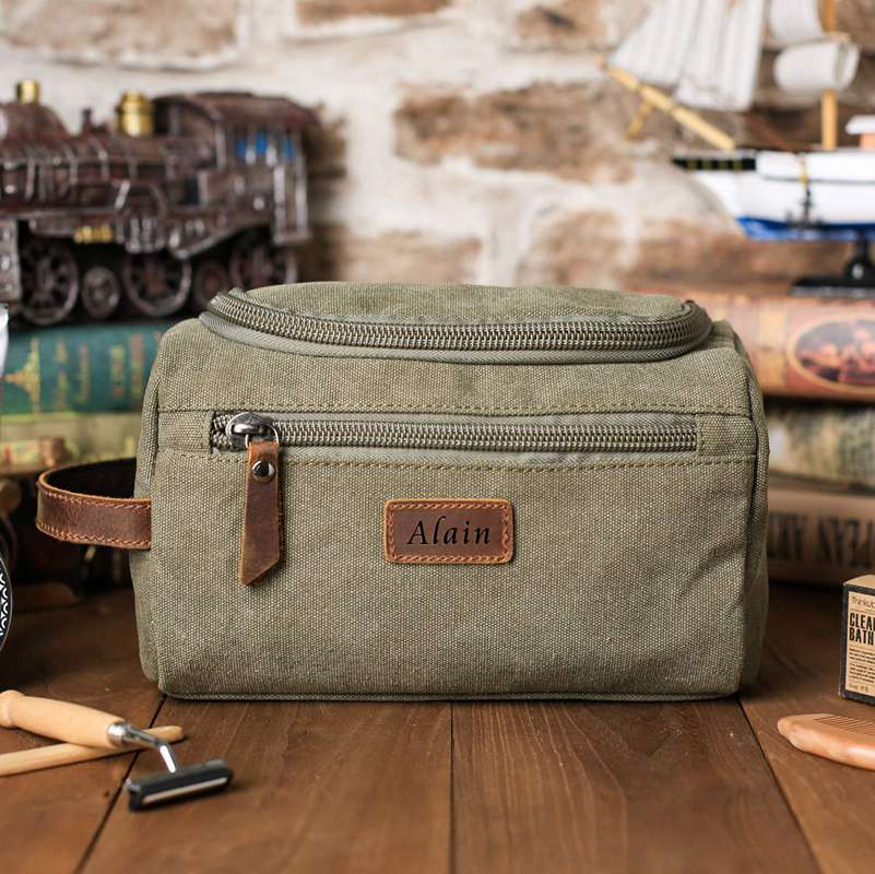 Personalized Groomsmen Gift, Dopp Kit Bag Customized Canvas Toiletry Bag Monogram Mens Toiletry Bag - icambag