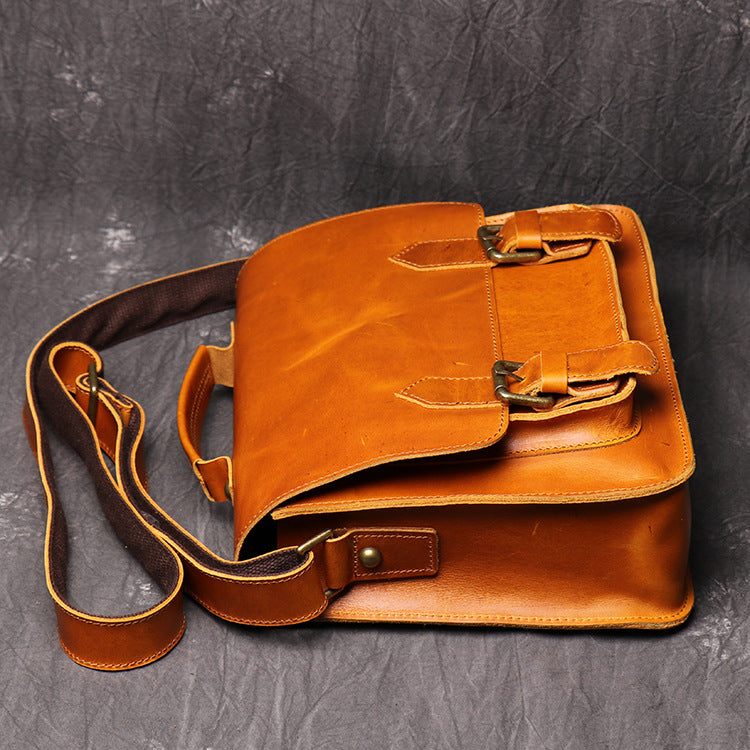 Crazy Horse Leather Vintage Postman Bag With Leather Documentation Bag Head Leather Cross Body Bag For Men - icambag