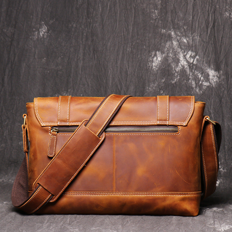 Men's Vintage Mad Horse Leather Single Shoulder Bag With Large Capacity Postman Bag,Leather Cross Body Bag - icambag