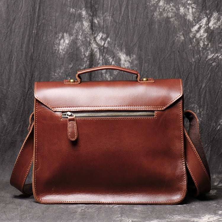 Crazy Horse Leather Vintage Postman Bag With Leather Documentation Bag Head Leather Cross Body Bag For Men - icambag