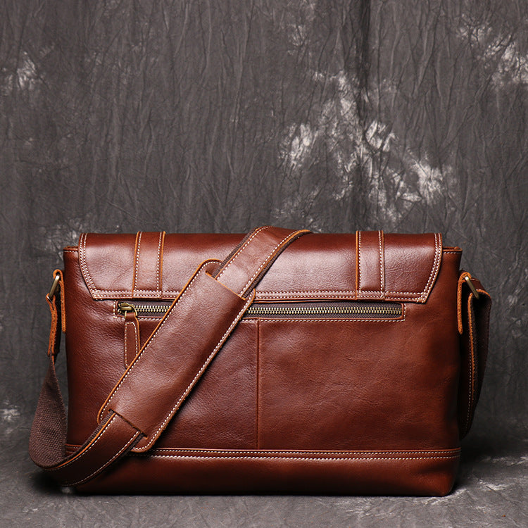Men's Vintage Mad Horse Leather Single Shoulder Bag With Large Capacity Postman Bag,Leather Cross Body Bag - icambag