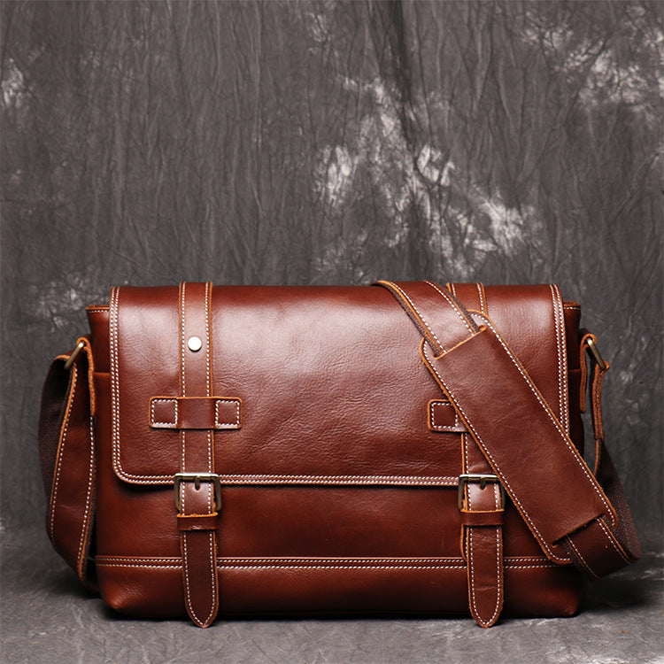 Men's Vintage Mad Horse Leather Single Shoulder Bag With Large Capacity Postman Bag,Leather Cross Body Bag - icambag