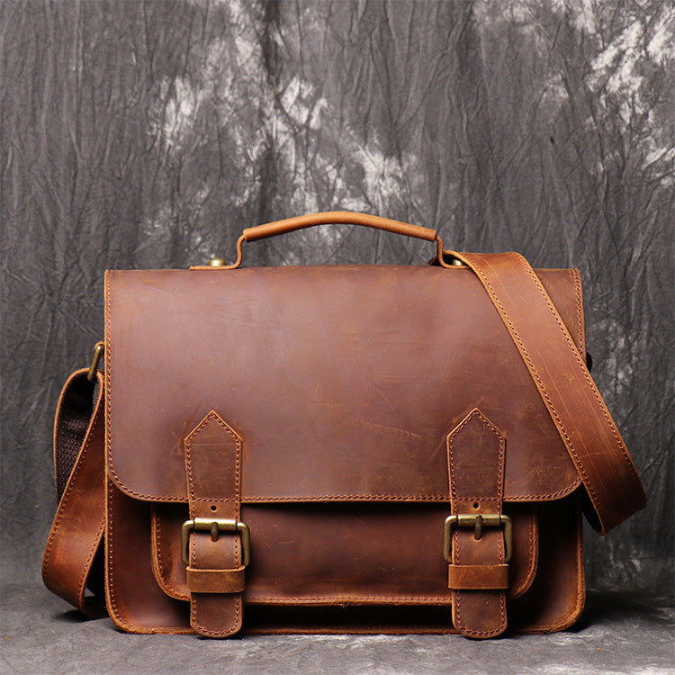 Crazy Horse Leather Vintage Postman Bag With Leather Documentation Bag Head Leather Cross Body Bag For Men - icambag