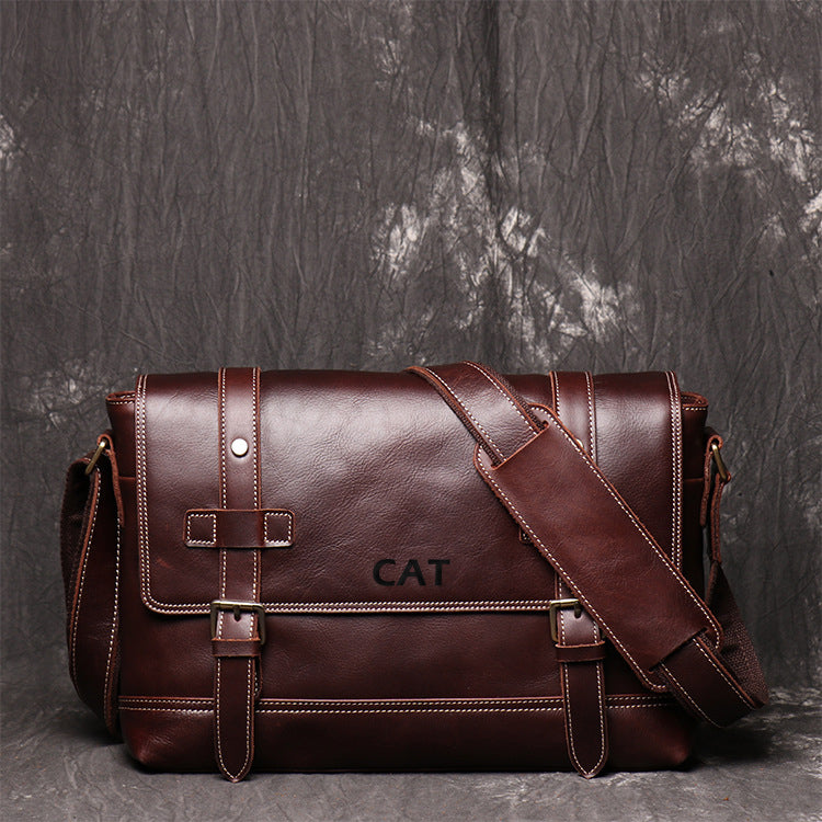 Men's Vintage Mad Horse Leather Single Shoulder Bag With Large Capacity Postman Bag,Leather Cross Body Bag - icambag