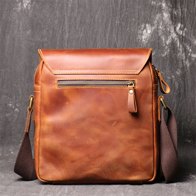 Handmade Leather Shoulder Bagcrazy Horse Leather Cross-Body Bag Retro Fashion Cowhide Ipad Bag Message Bag - icambag