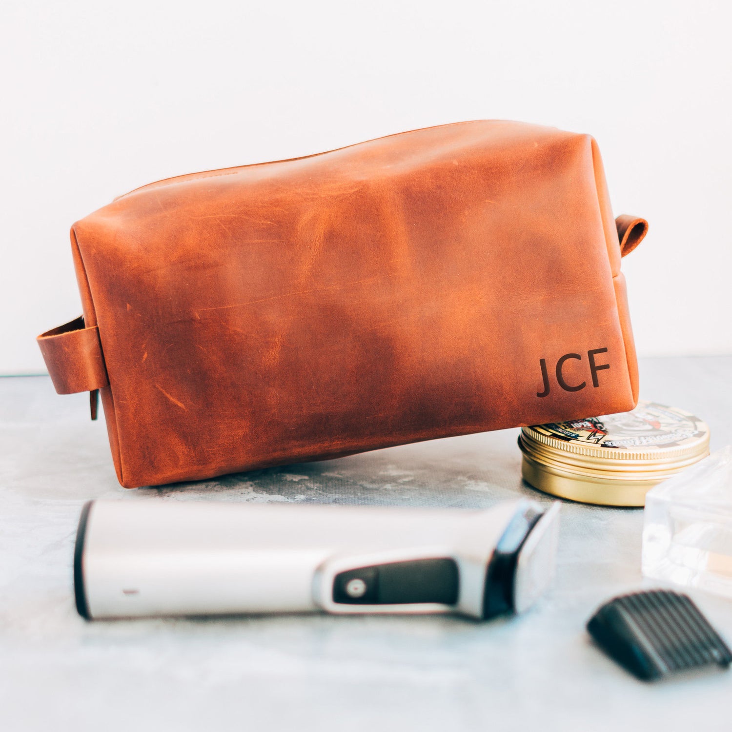 Men Leather Dopp Kit Personalized Gift with Initials Engrave Gift for Husband for Thanksgiving or Birthday Gift for Boyfriend - icambag